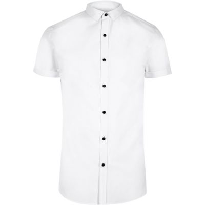 White smart short sleeve slim fit shirt